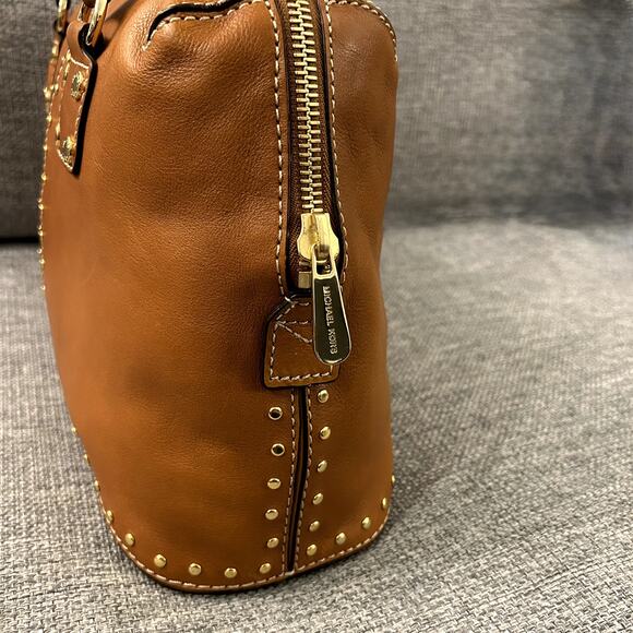 NEW Vintage Michael Kors Astor Studded Leather Satchel Bag Camel Gold Hardware - Picture 10 of 16